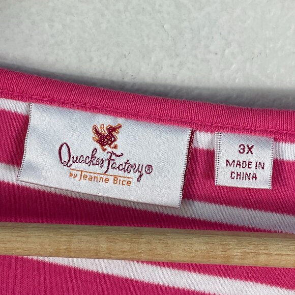 Quacker Factory Womens Plus 3X Pink White Striped 3/4 Sleeve Top With Sequin Paw - Picture 3 of 8